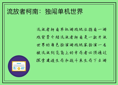 流放者柯南：独闯单机世界