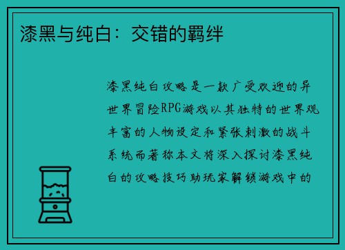 漆黑与纯白：交错的羁绊